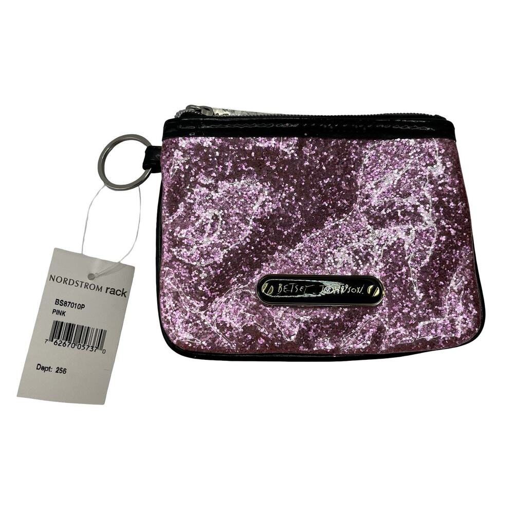 Betsey Johnson Pink Glitter Coin Purse Keychain Pouch BSB7019P NWT